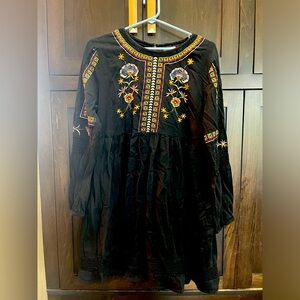 🔥World market woman’s black embroidered long sleeve dress boho L/XL